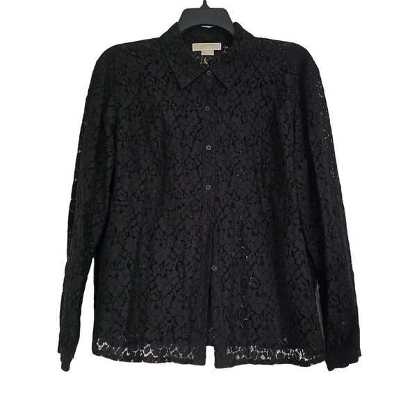 MICHAEL KORS Black Lace Button Down Shirt 2X - Picture 1 of 5